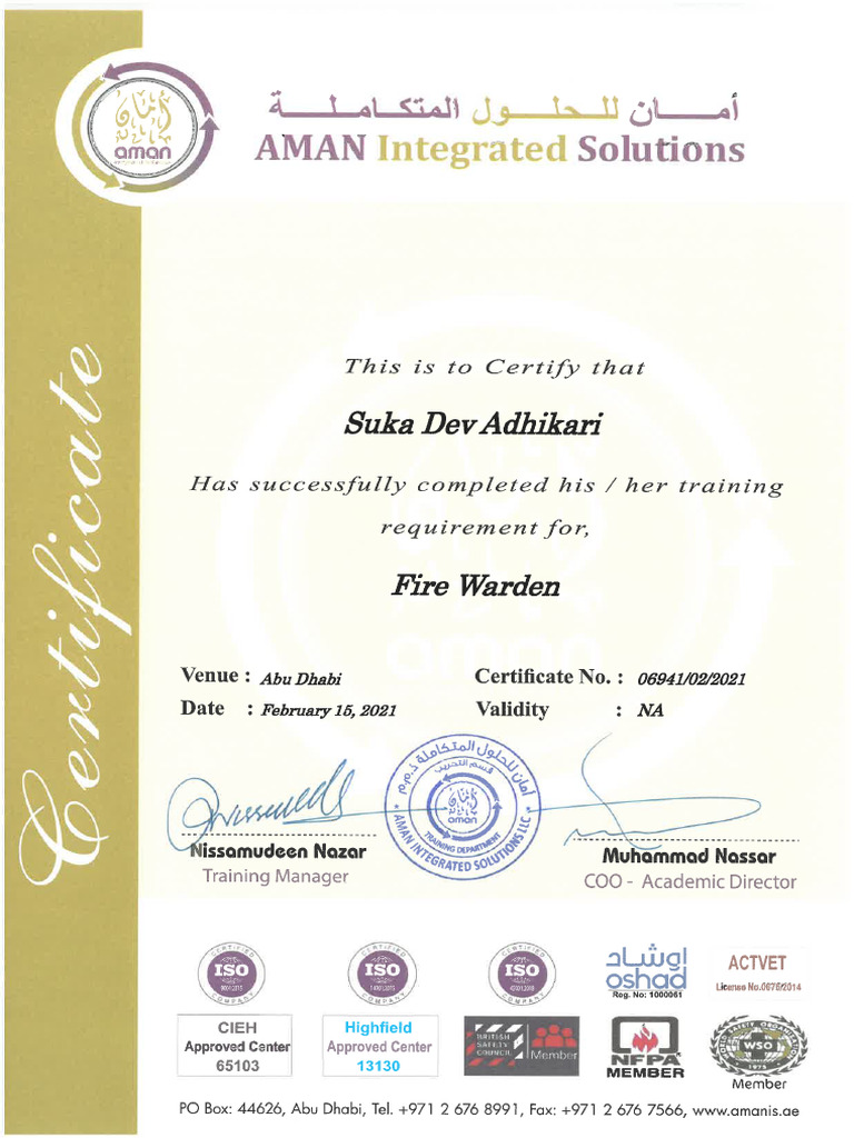 Fire Warden Certificates-NIGM | PDF