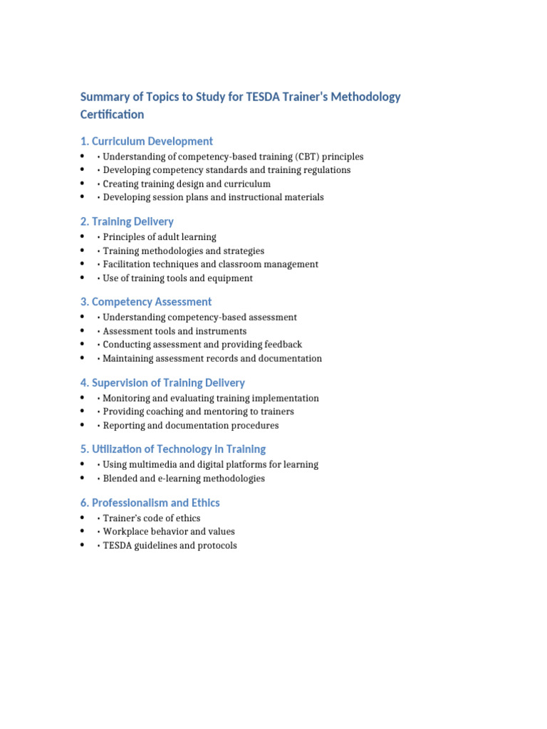 TESDA Trainer's Methodology Study Guide | PDF