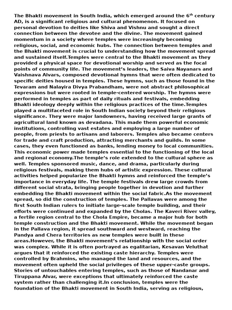Temples and the Bhakti Movement in South India | PDF | Bhakti | Bhakti ...