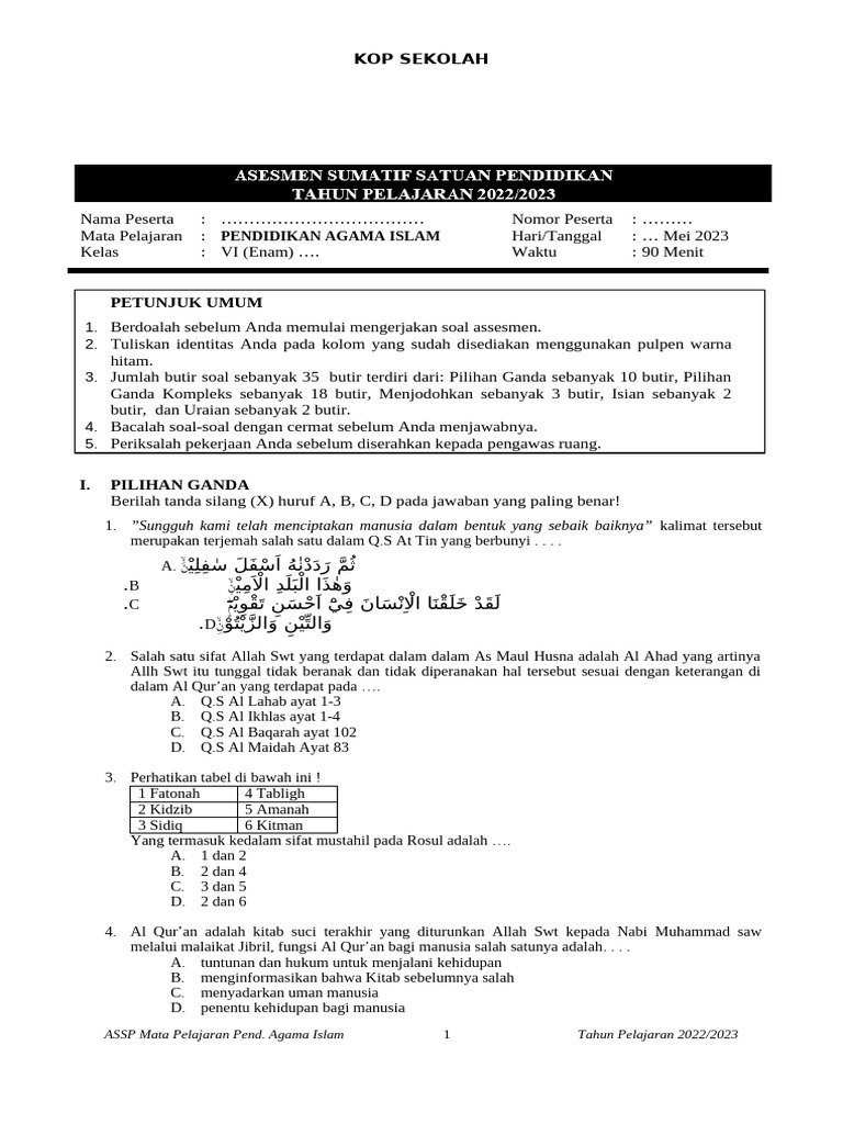 2.9. Soal Assp Pai | PDF