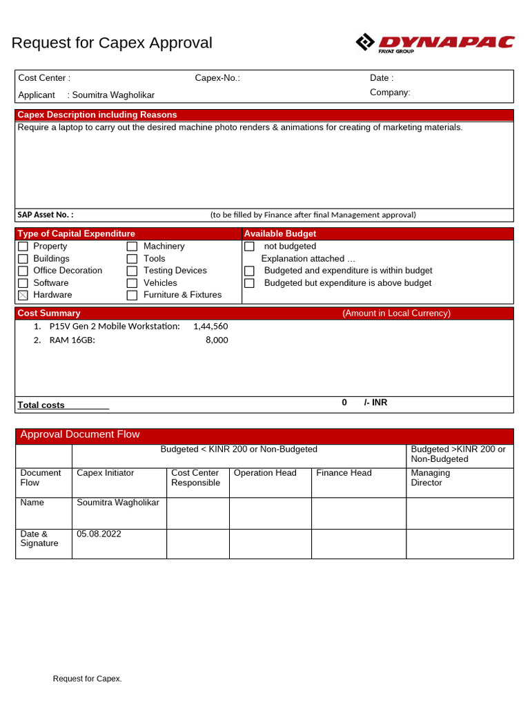 Dynapac Capex Form | PDF