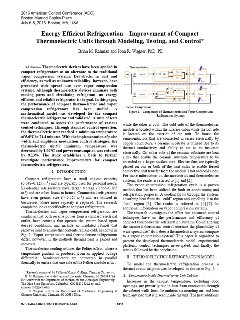 Thermoelectric Refrigerator Efficiency Study | PDF | Refrigerator ...