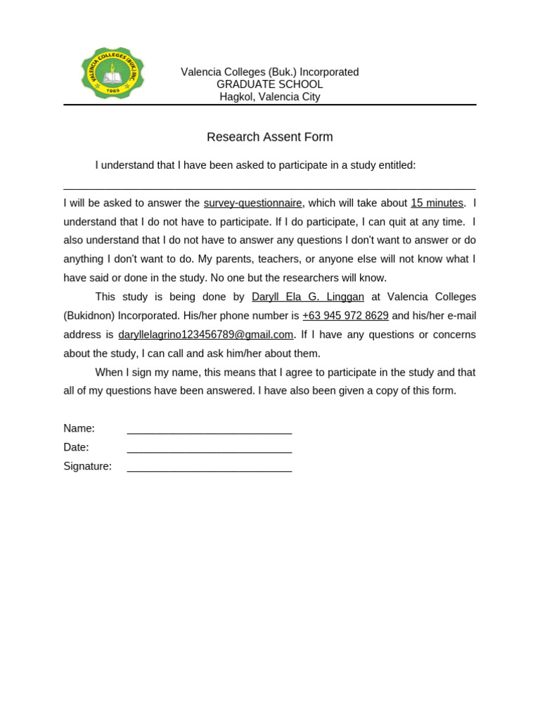 Learner Respondet Assent Form | PDF