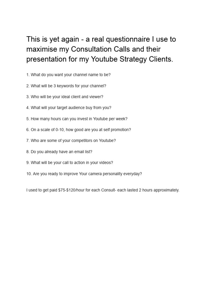 Youtube Questionnaire - Paid Consultation Questionnaire | PDF