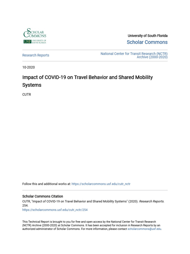 Impact of COVID-19 on Travel Behavior and Shared Mobility Systems | PDF ...