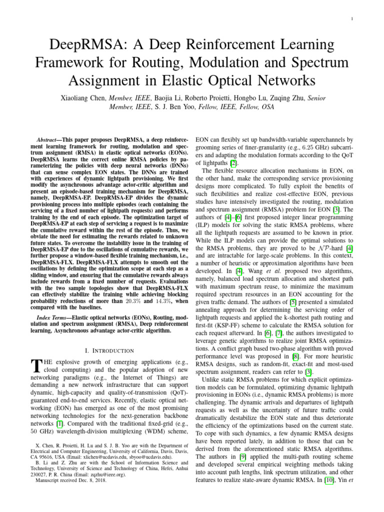 DeepRMSA: Reinforcement Learning for EONs | PDF | Deep Learning ...