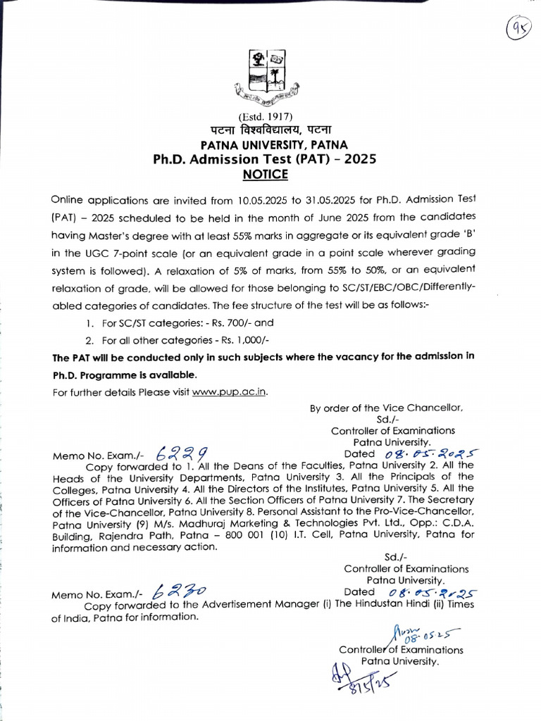 Ph.D. Admission Test 2025 at Patna University | PDF | Doctor Of ...