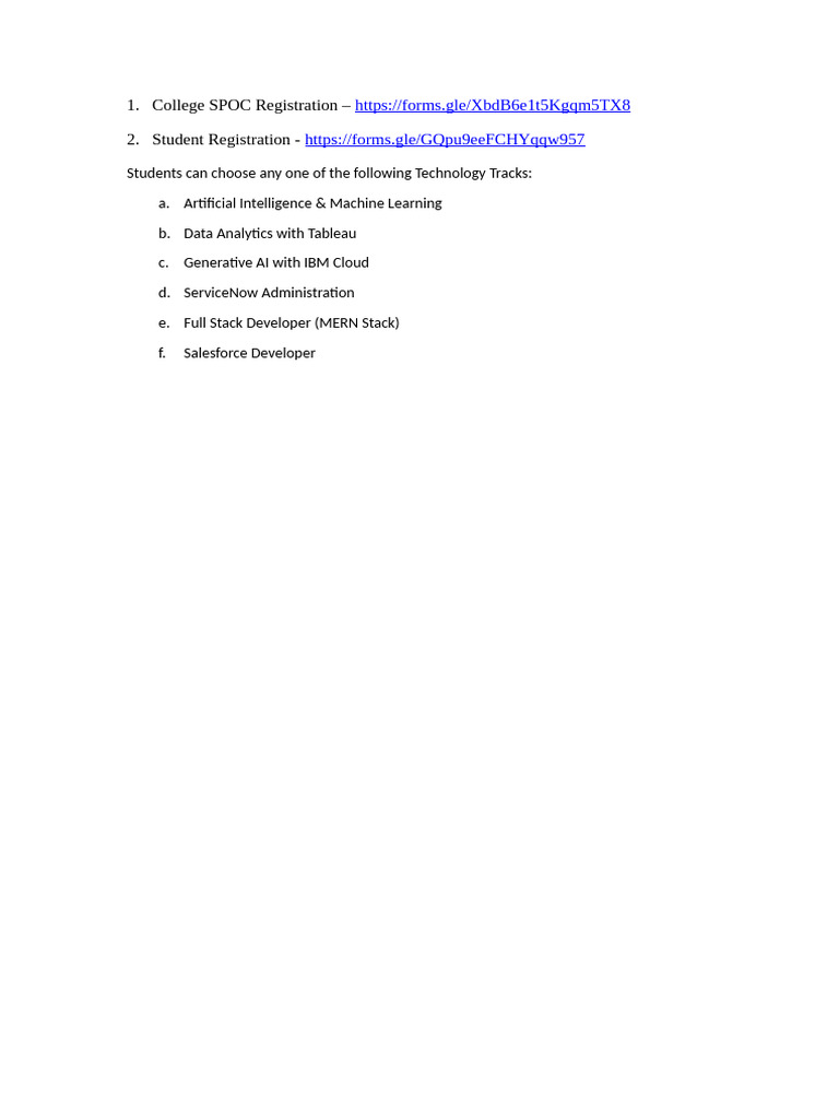 College SPOC Registration for Tech Tracks | PDF