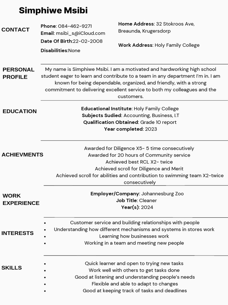 Simphiwe Msibi CV | PDF