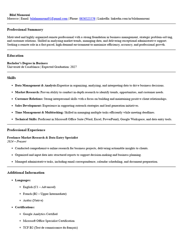 Remote Business Management Specialist | PDF
