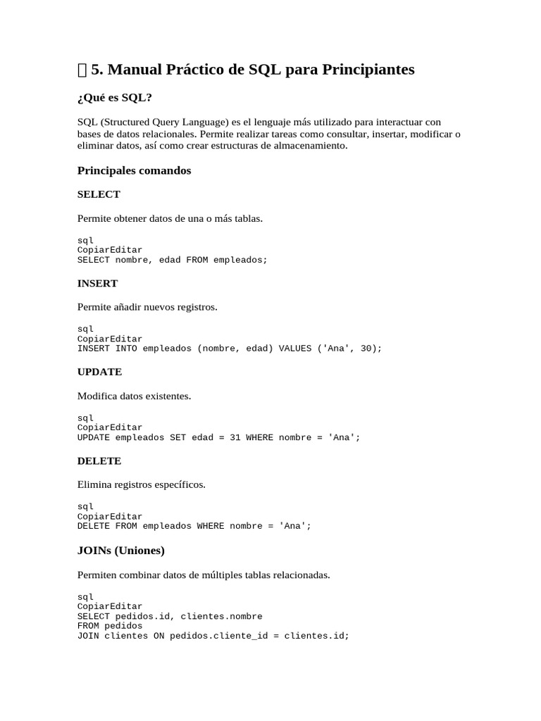 Manual Práctico de SQL para Principiantes | PDF