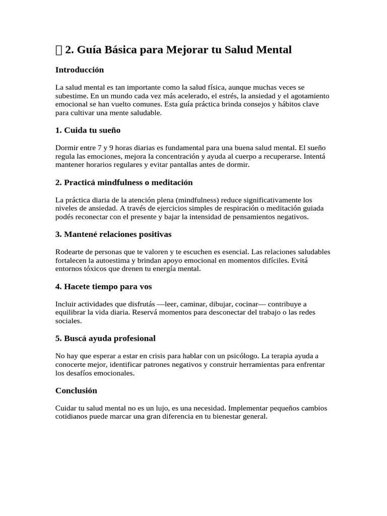 Guía Básica para Mejorar Tu Salud Mental | PDF
