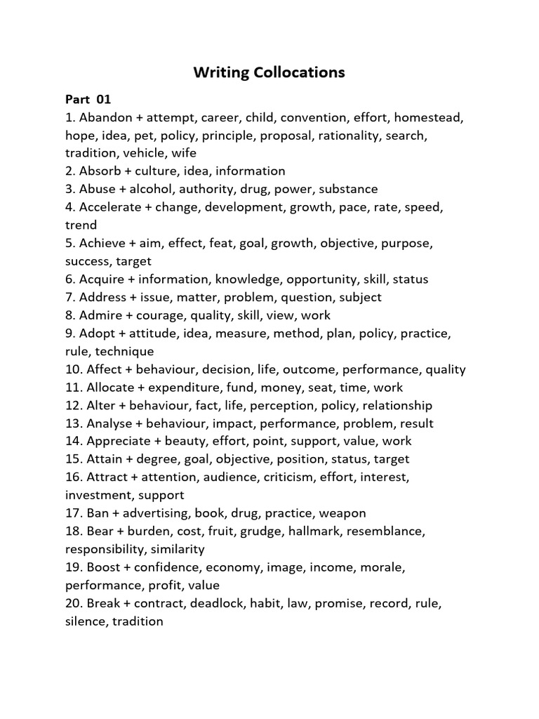 Essential Collocations for Writing | PDF | Policy | Behavior