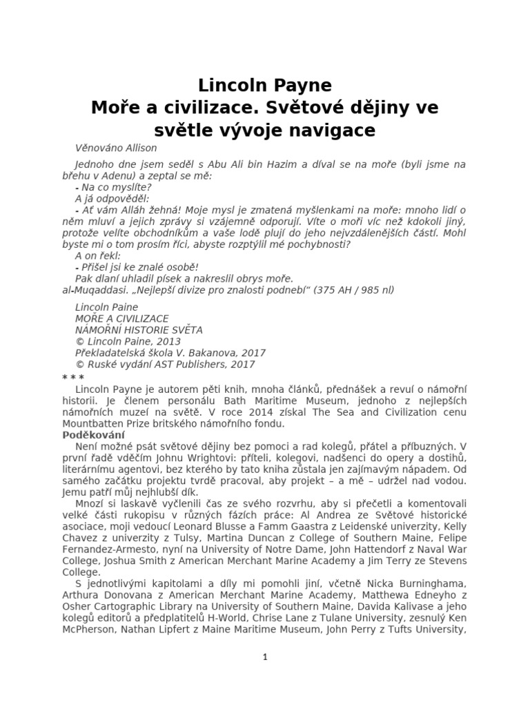Lincoln Payne - Moře A Civilizace. Světové Dějiny Ve Světle Vývoje ...