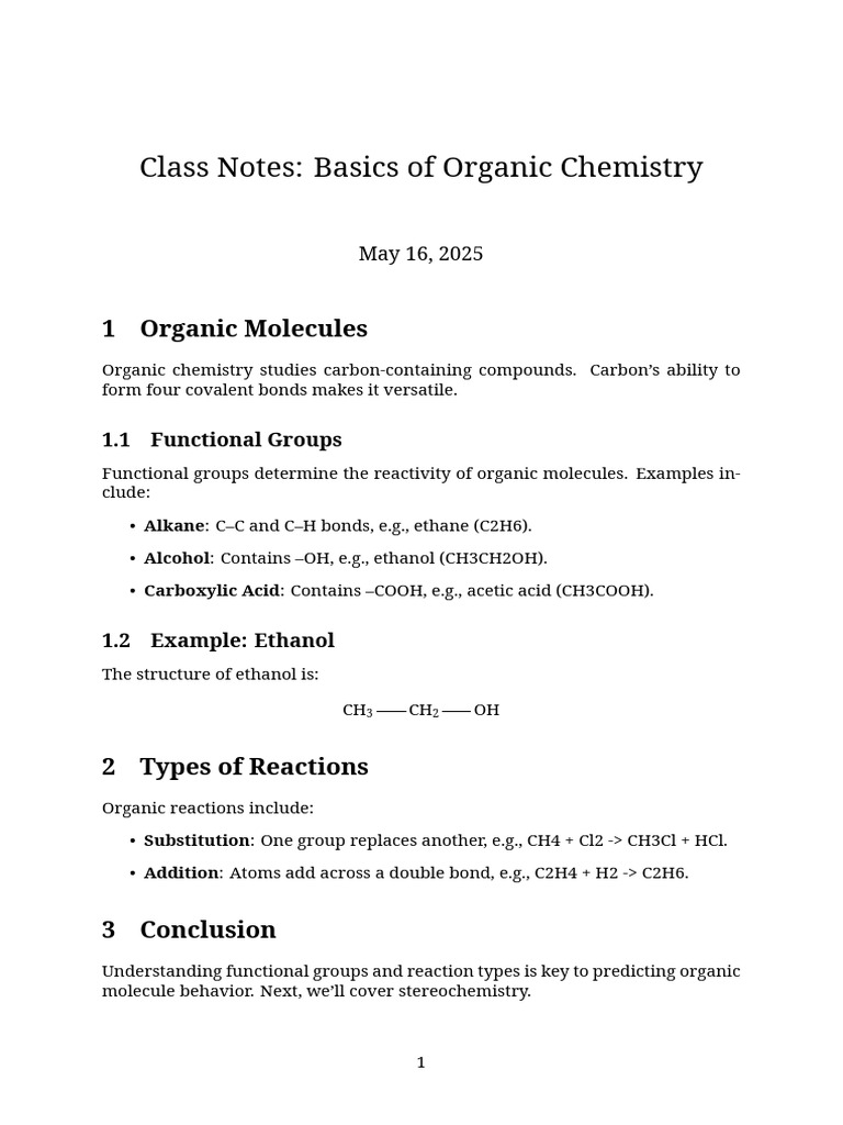 Class Notes: Basics of Organic Chemistry | PDF