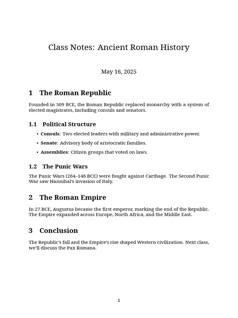 Class Notes: Ancient Roman History | PDF