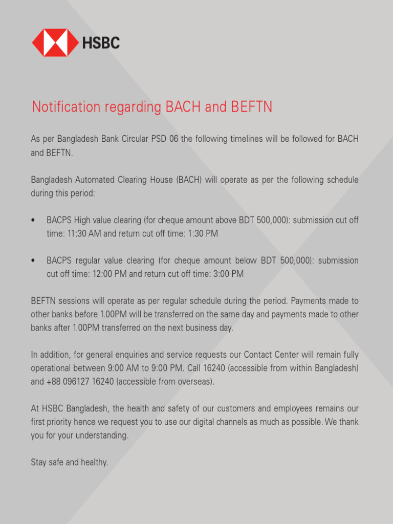 BACH and BEFTN Operation Timelines | PDF