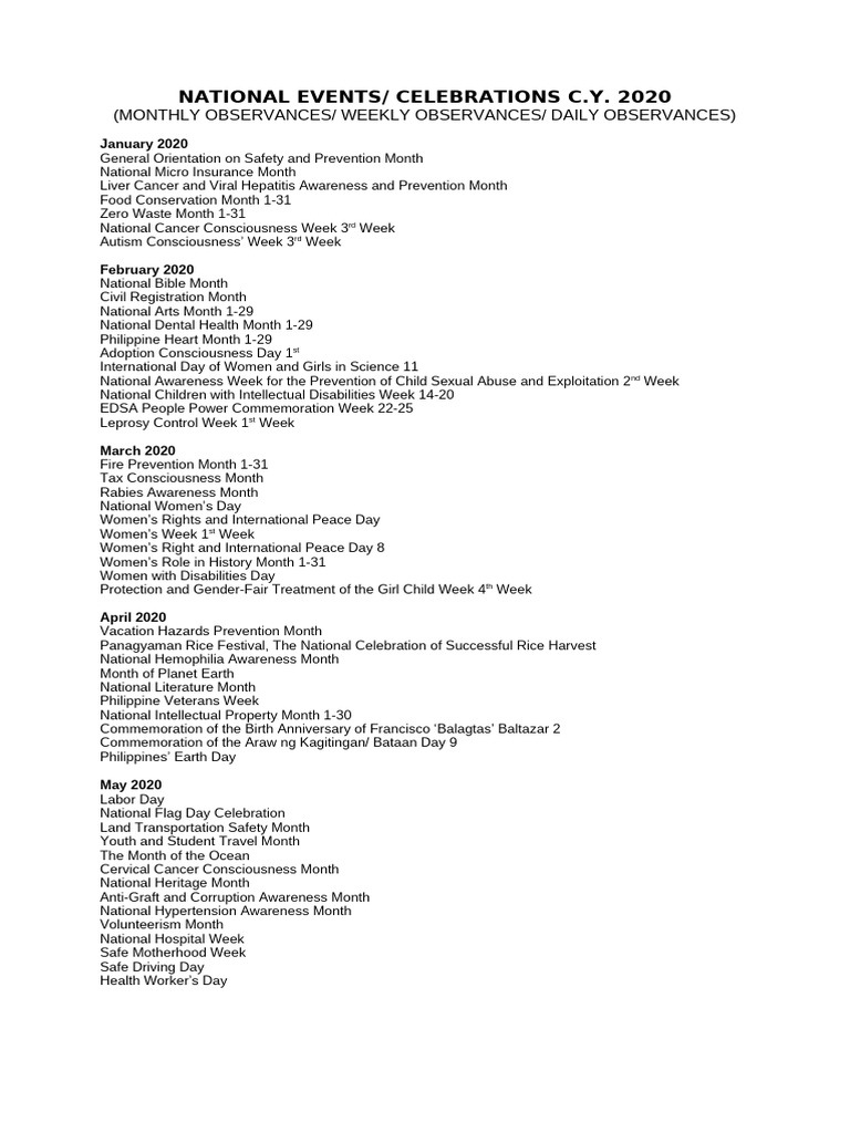 2020 National Events and Observances | PDF | Philippines