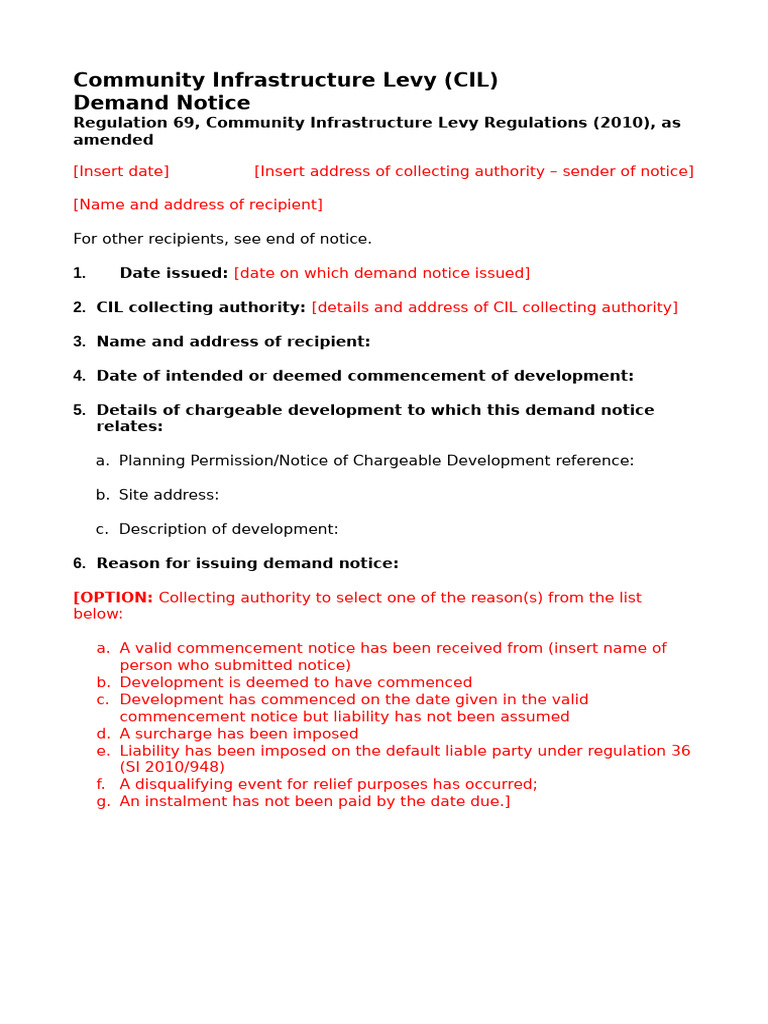 CIL Demand Notice Template Guide | PDF | Payments | Legal Liability
