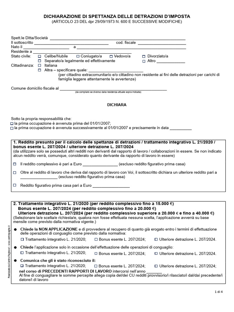 Detrazioni2025 in Bianco | PDF