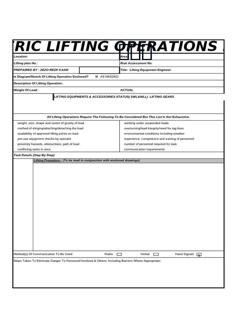 Generic Lifting Operations Plan Guide | PDF | Crane (Machine) | Risk ...