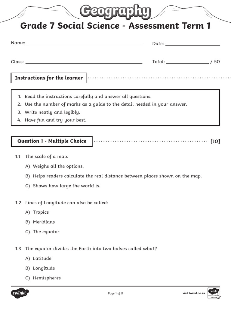 Grade 7 Geography Assessment Overview | PDF | Compass | Equator