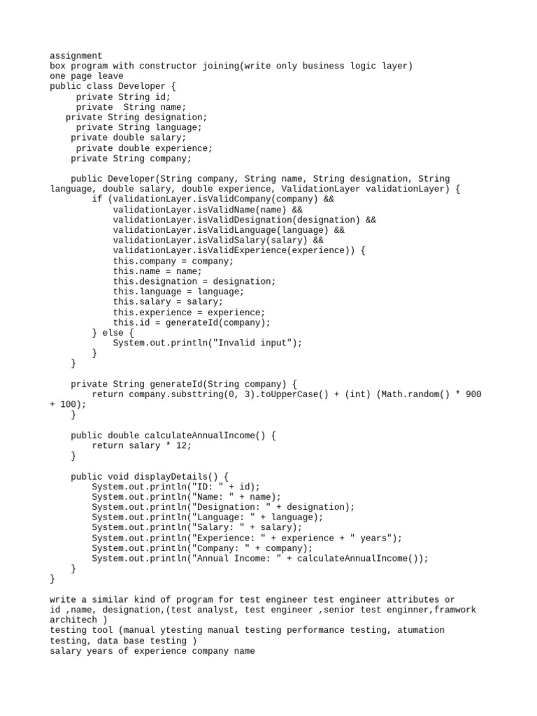 Developer Class Implementation in Java | PDF