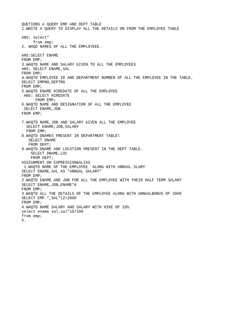 SQL Queries for Employee and Department Data | PDF