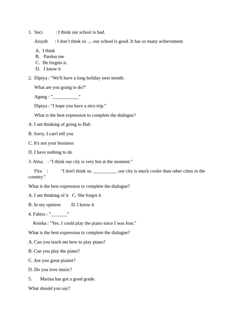 School Dialogue and Language Exercises | PDF