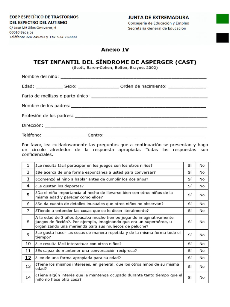 CAST-Test-S.-Asperger_pw | PDF | Síndrome de Asperger | Ciencias del ...