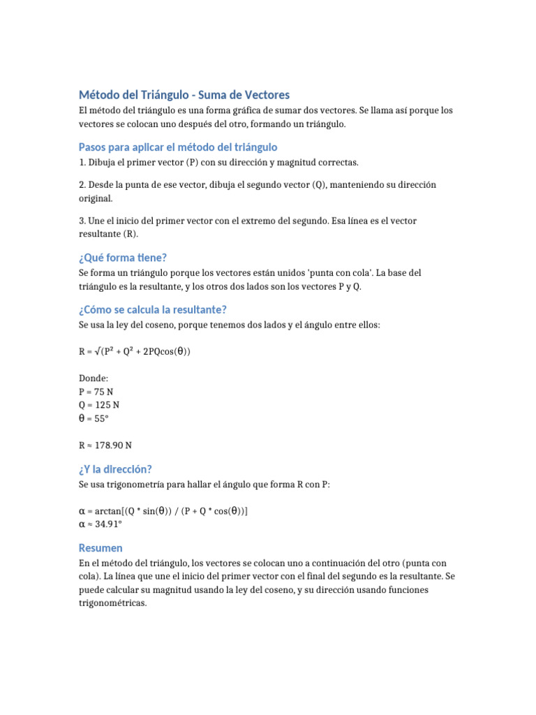 Método del Triángulo en Suma de Vectores | PDF