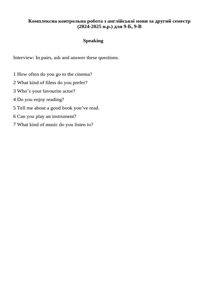 Speaking Test | PDF