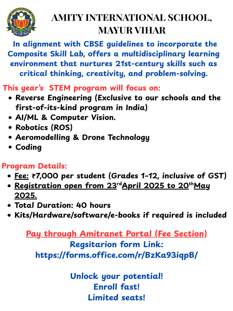 STEM - Robotics Registration Form 2025-26 | PDF