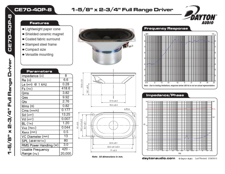 CE70-40P-8 Full Range Driver Specs | PDF | Electronics | Electrical ...