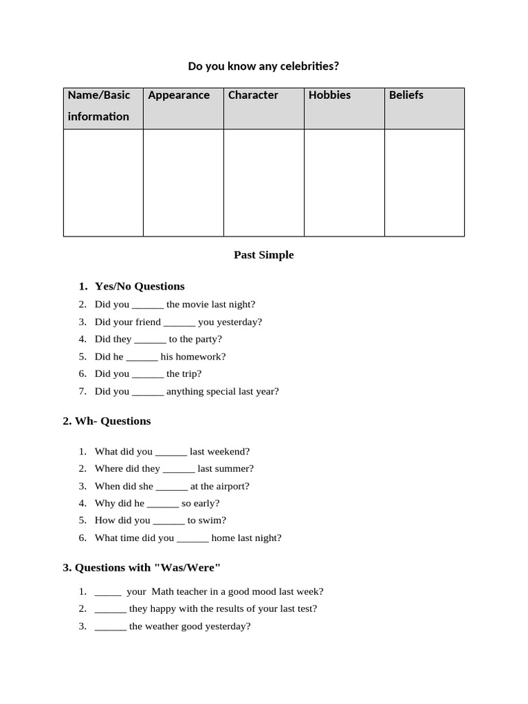 Past Simple Questions Practice | PDF
