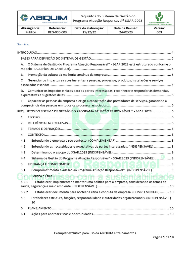 Requisitos do SGAR: Programa Atuação Responsável | PDF | Logística ...