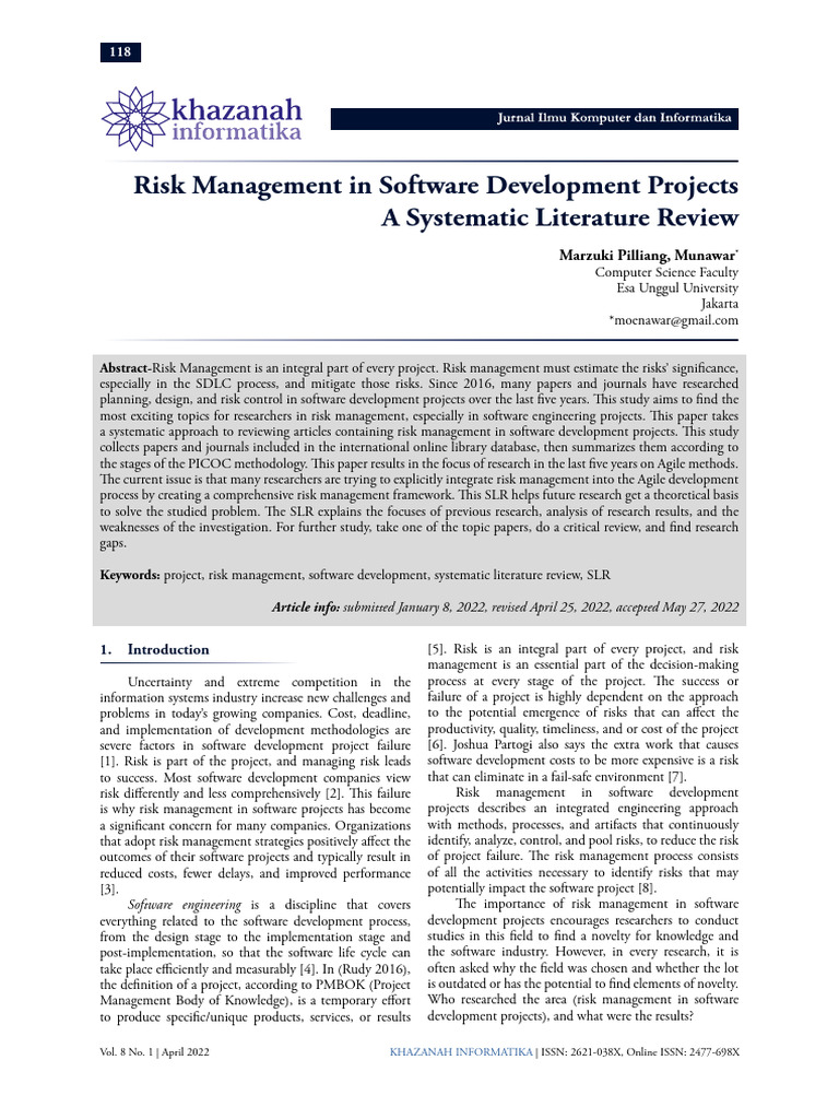 2022 Okt S2 Risk Management in Software Development Projects - KHIF ...