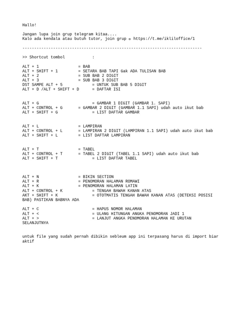 Shortcut Penting untuk Word dan Excel | PDF