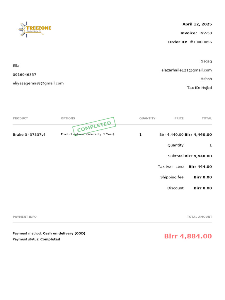 Invoice INV 53 | PDF