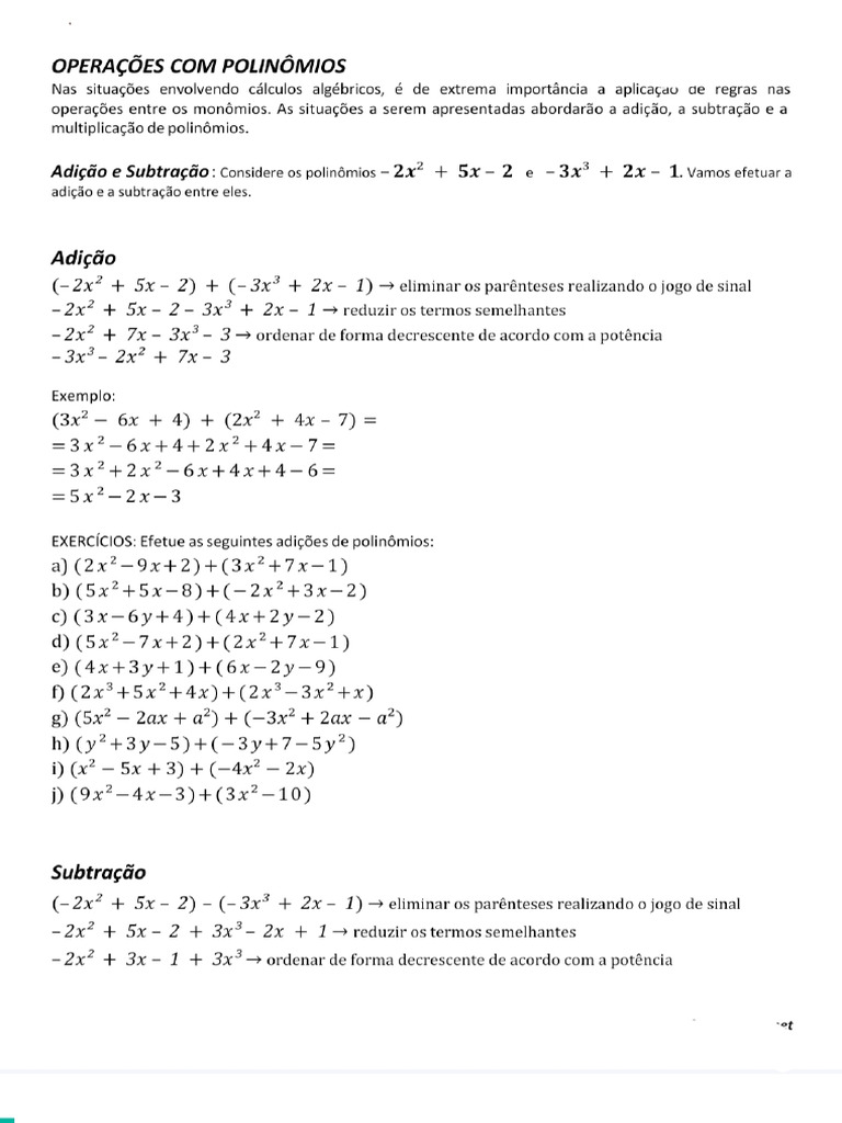 Exercicios de Polinomios | PDF