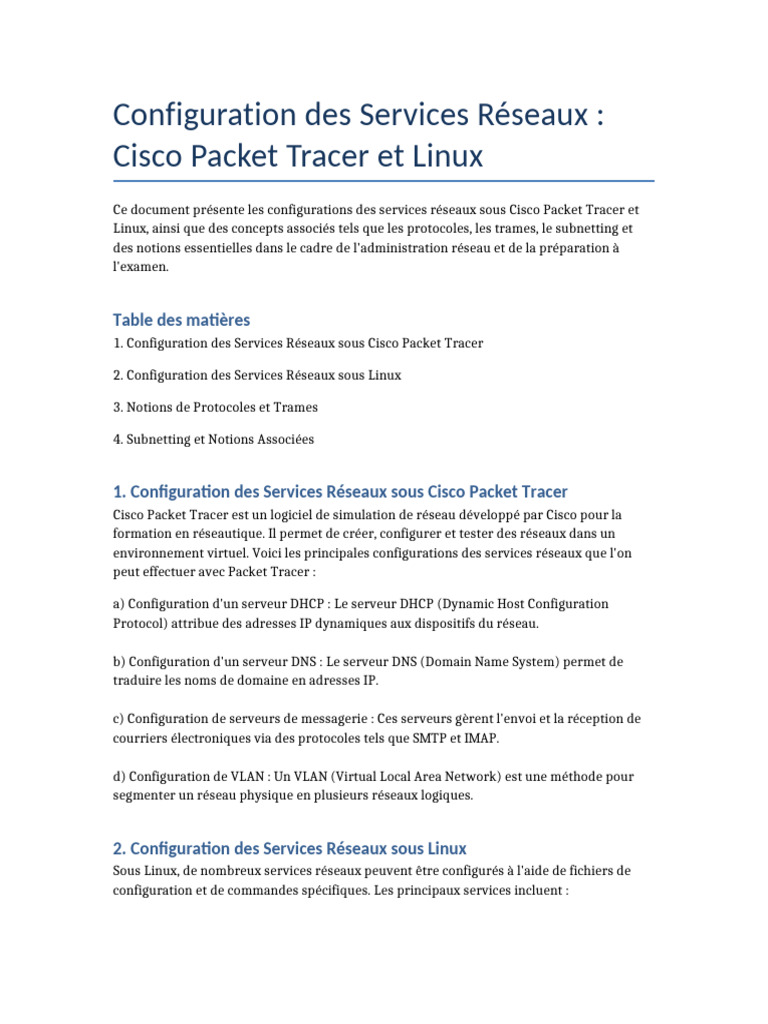 Configuration Réseaux : Cisco et Linux | PDF | Adresse IP | Système de ...