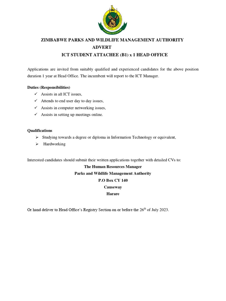 Advert ICT Student Attachee | PDF