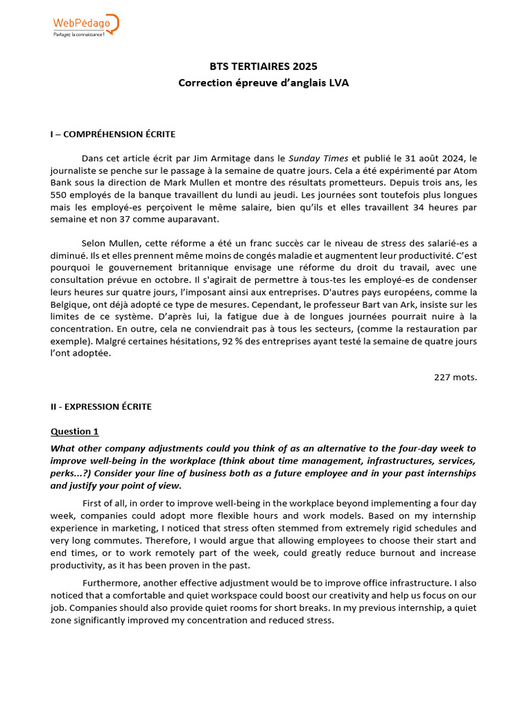 Correction Anglais BTS Tertiaires 2025 | PDF