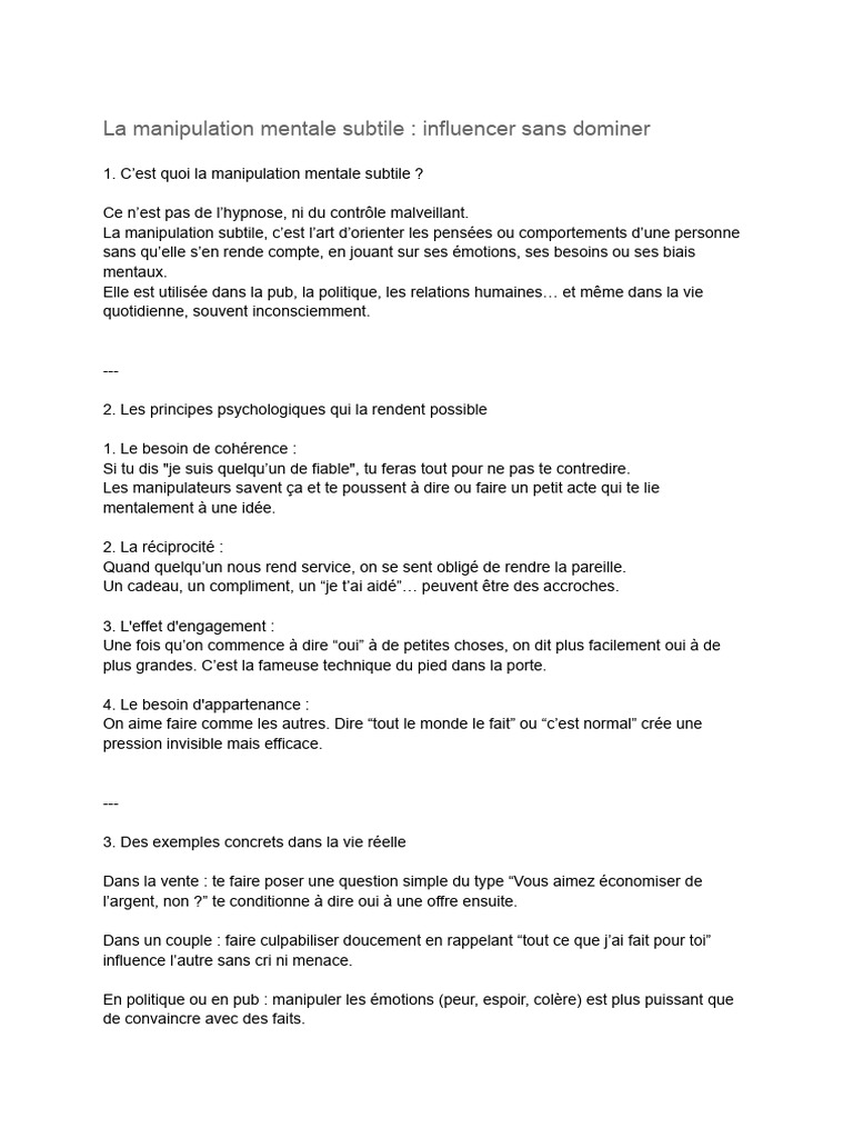Manipulation mentale subtile expliquée | PDF