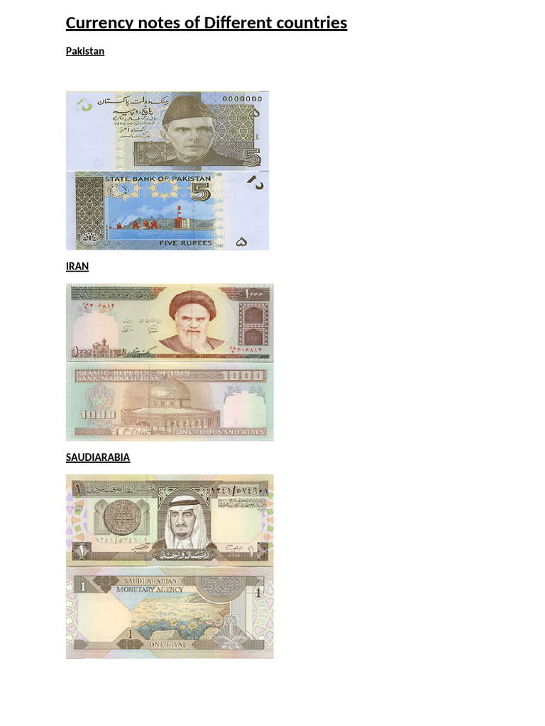 Currency Notes of Different Countries | PDF