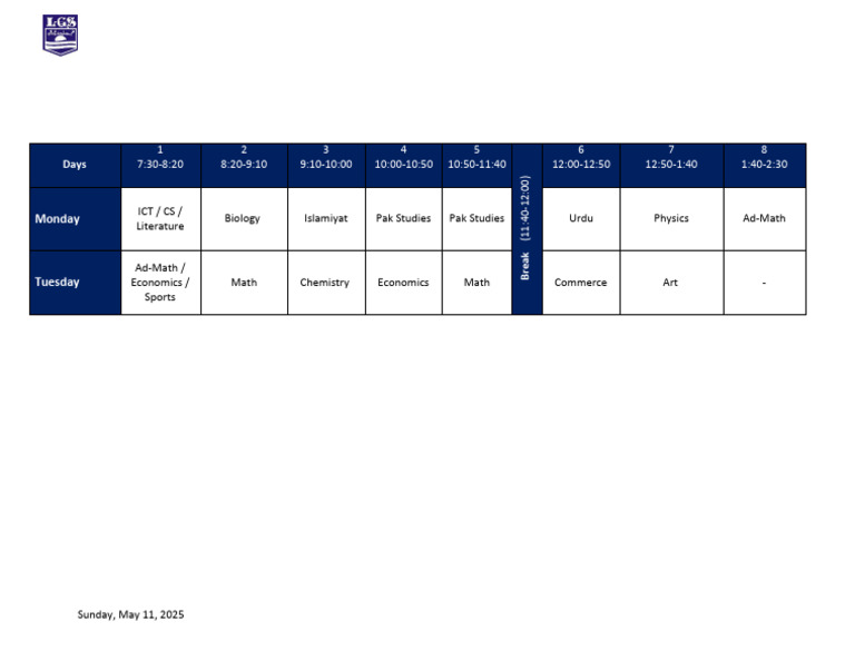 Grade IX - Timetable - May 2025 | PDF