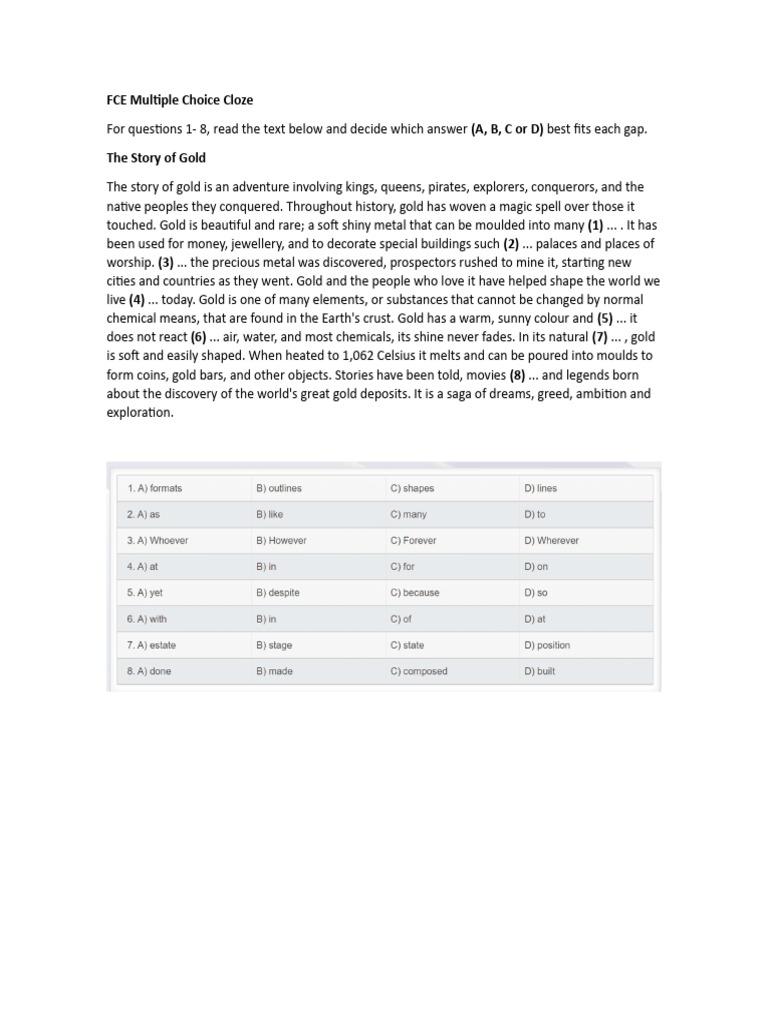 FCE Multiple Choice Cloze 2 | PDF