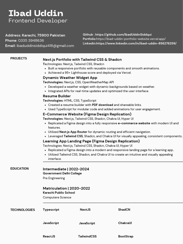 Ibad Uddin Frontend Developer | PDF | Internet | Hypertext