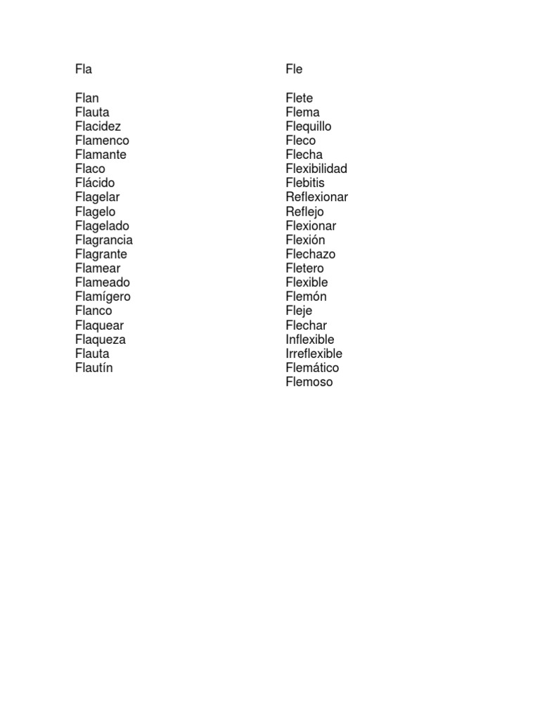 Palabras con las sílabas fla, fle, fli, flo, flu | PDF
