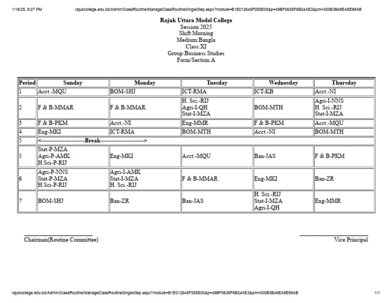 Class XI Business Studies Routine | PDF